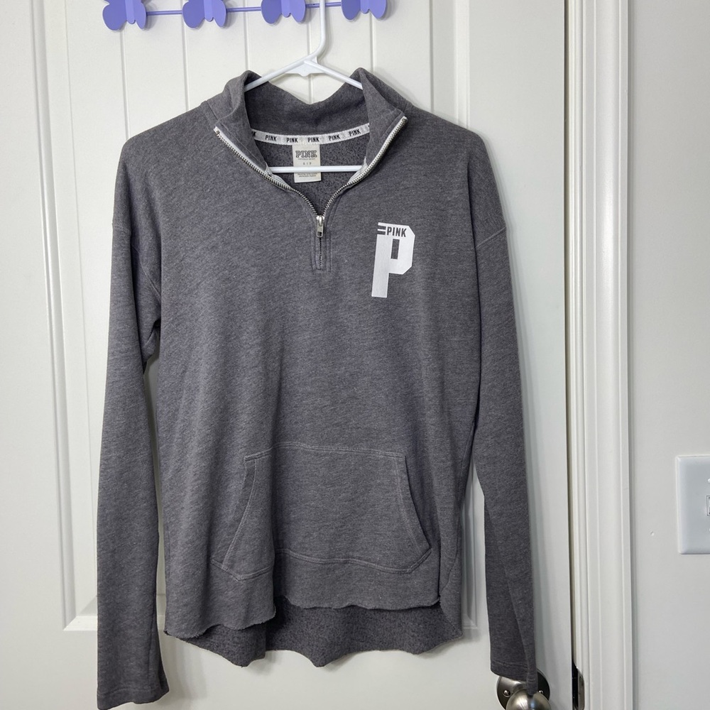 PINK Victoria’s Secret women’s gray white logo decal quarter zip soft jacket S
